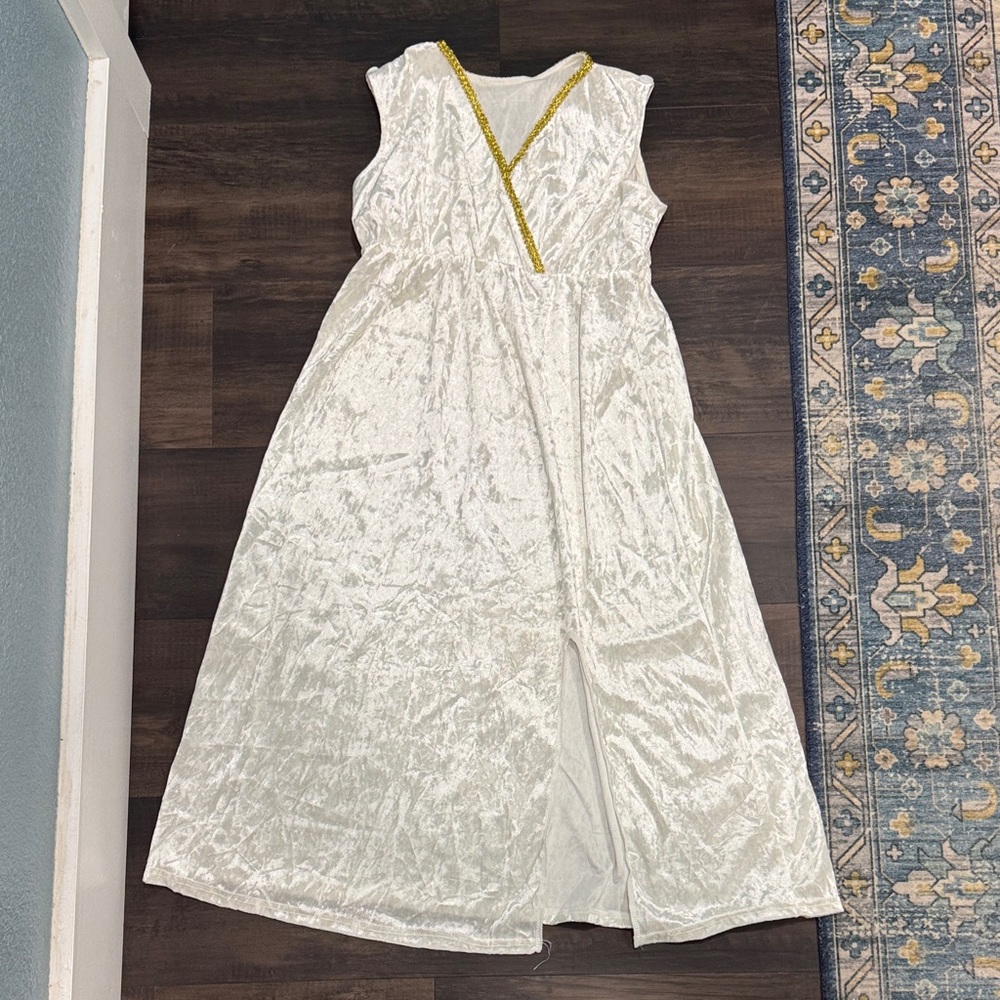 Elegant White Kids Dress with Gold Trim: Greek Goddess